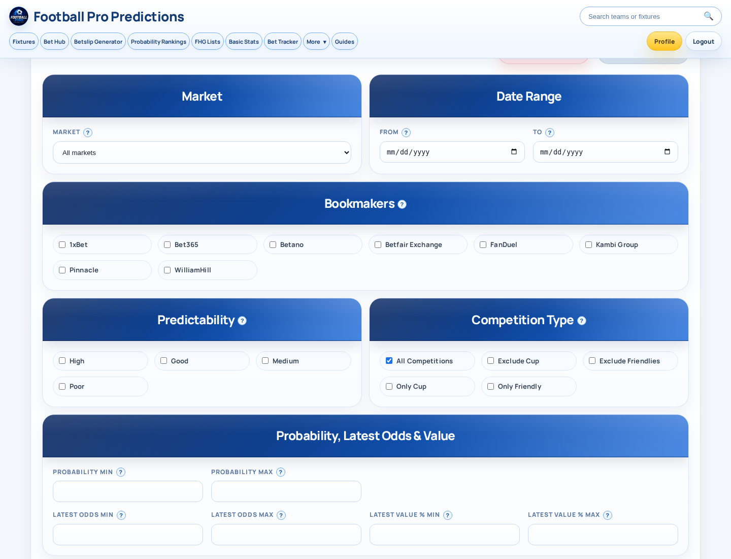 Value Bets Backtesting — recreate the strategy rules against the settled historical archive and review the resulting sample.