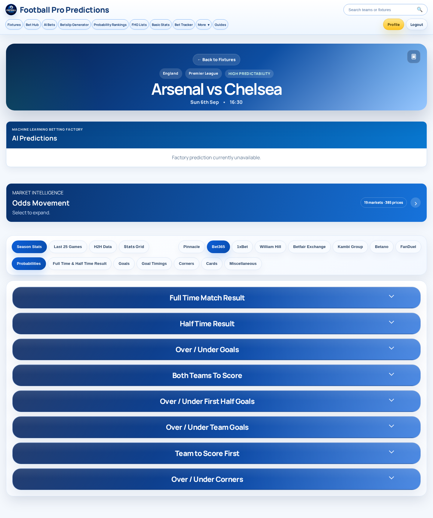 Season statistics for Arsenal vs Chelsea